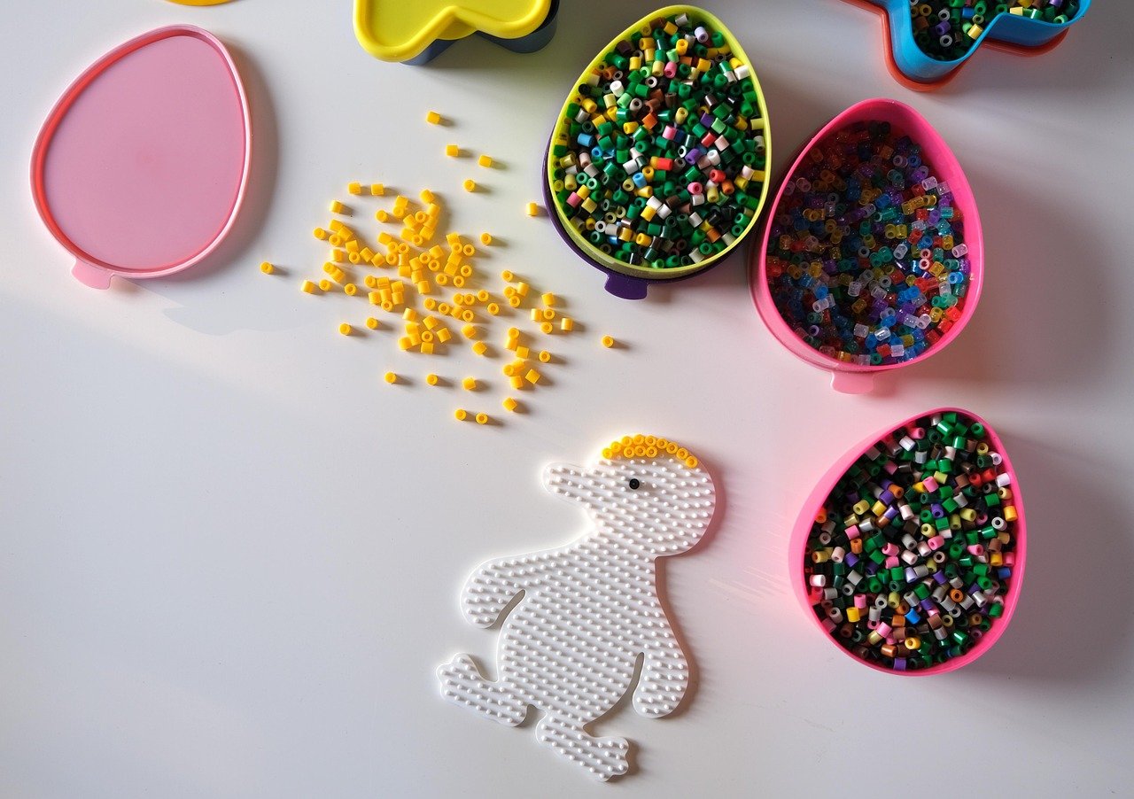 duck, ducklings, handcraft, easter, daycare, children, nature, spring, ironing beads, multicoloured